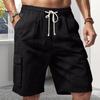 Мужские шорты однотонные широкие шорты-карго с карманами, эластичный пояс, затягивающийся шнурок, пляжные шорты для путешествий и отдыха