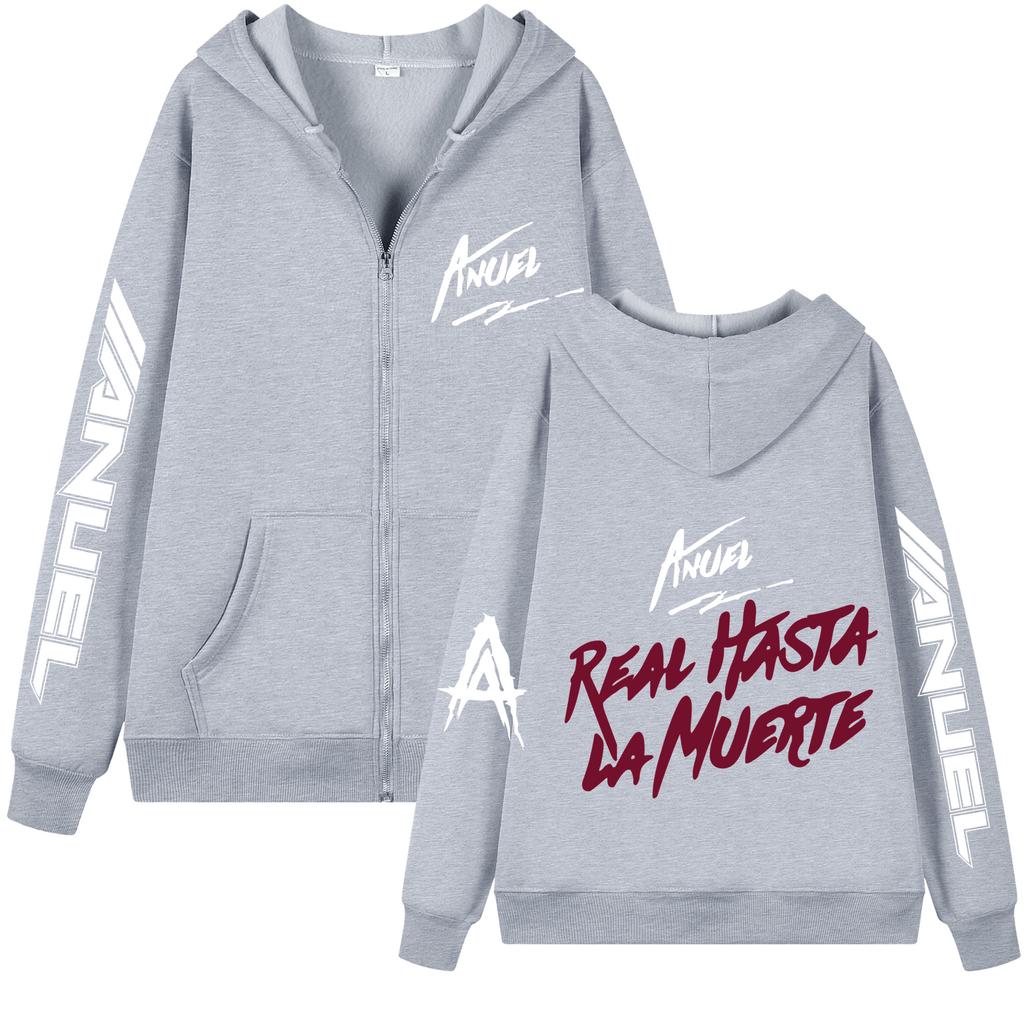 2023Anuel AA новая толстовка с капюшоном на молнии с принтом куртка REAL HASTA LA Muerte повседневная спортивная одежда унисекс и женский пуловер в стиле аниме