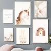 Nordic Nursery Poster Flower Rainbow Heart Boho Art Print Rabbit Unicorn Canvas Painting Beige Wall Picture Baby Kids Room Decor