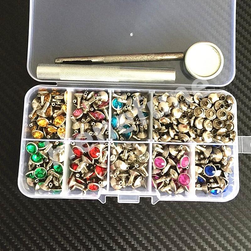 8 Цветов 240 шт. Панк Шипы-бриллианты Заклепки/Стразы Декоративные заклепки для кожи/ремня/сумки Двусторонние заклепки DIY +Инструменты
