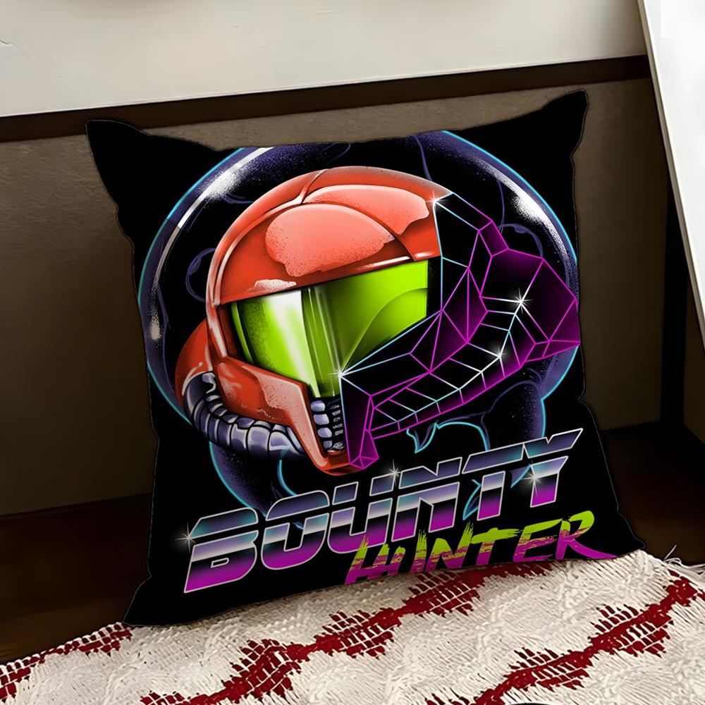 MMetroid Anime Cushion Cover Reversible Soft Durable Pillow Cover Home Car MultiScene Use for Daily Comfort