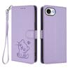 For iPhone 16e Wallet Case with Wrist Strap Love Cat Pattern Imprint Leather Phone Cover
