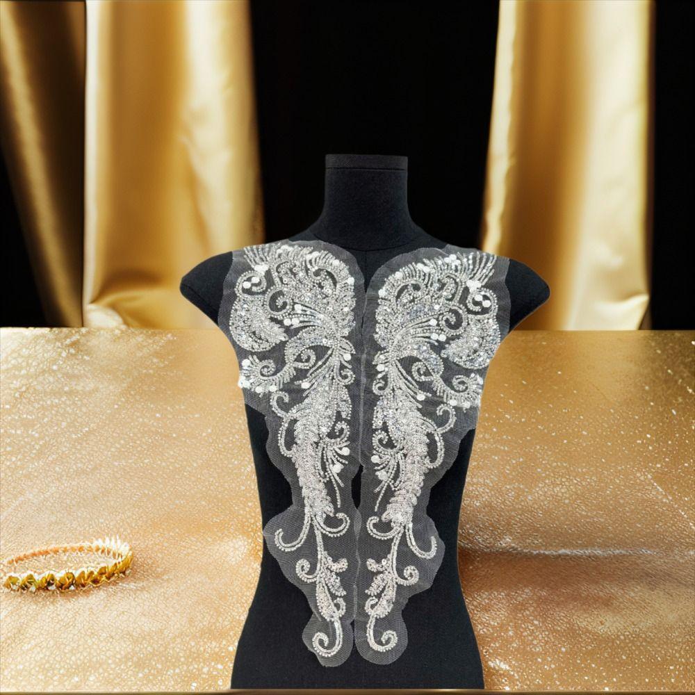 Flower Pattern Flower Rhinestone Patch Elegant Lace Trim Beaded Sequin Patch Polyester Beaded Detail Lace Bodice Applique