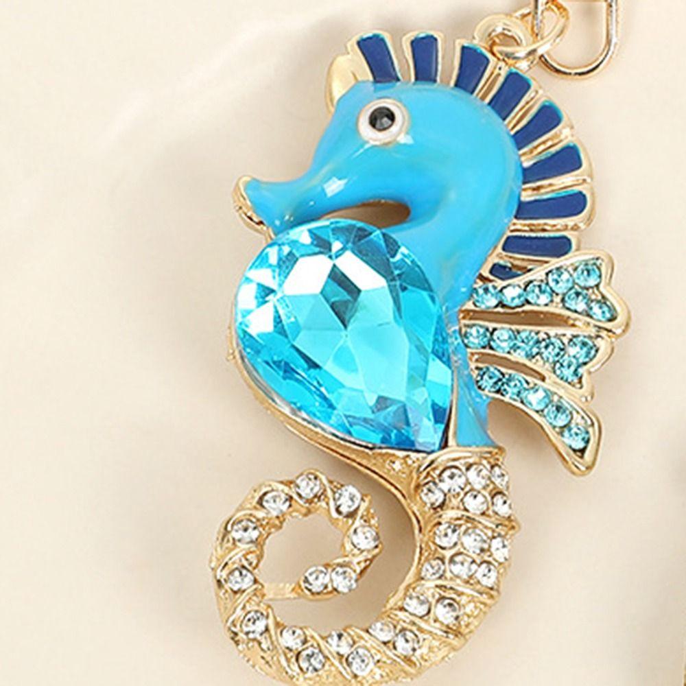 Super Flash Car Key Ring Rhinestone Bag Pendant Fashion Ocean Seahorse Keychain For Women Bag