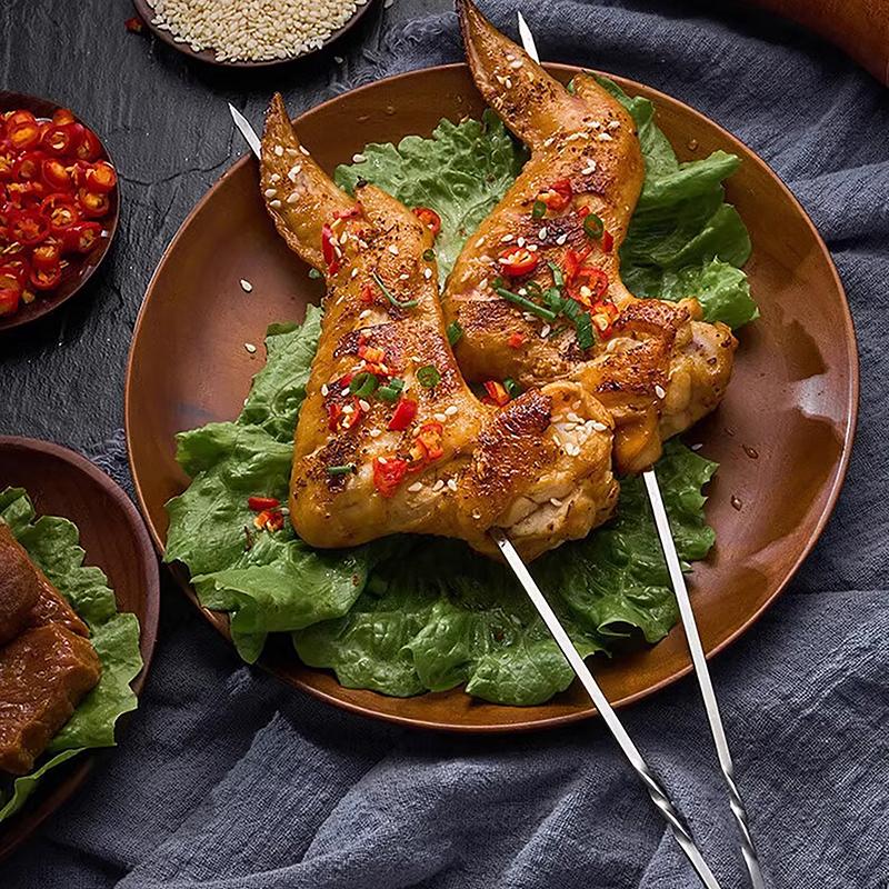 10 шт. Серебряные шампуры для барбекю из нержавеющей стали, многоразовые палочки для гриля, вилка для барбекю, принадлежности для барбекю, кухонный инструмент для кемпинга на открытом воздухе