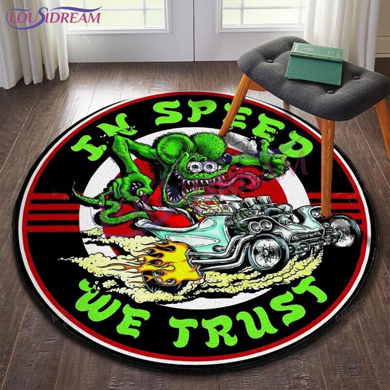Персонализированный Хот-Род Гараж Круглый Коврик Rat Fink Ковер Ретро Круглый Ковер Декор Гостиной Коврики Коврики для Спальни Коврик Для Стулья