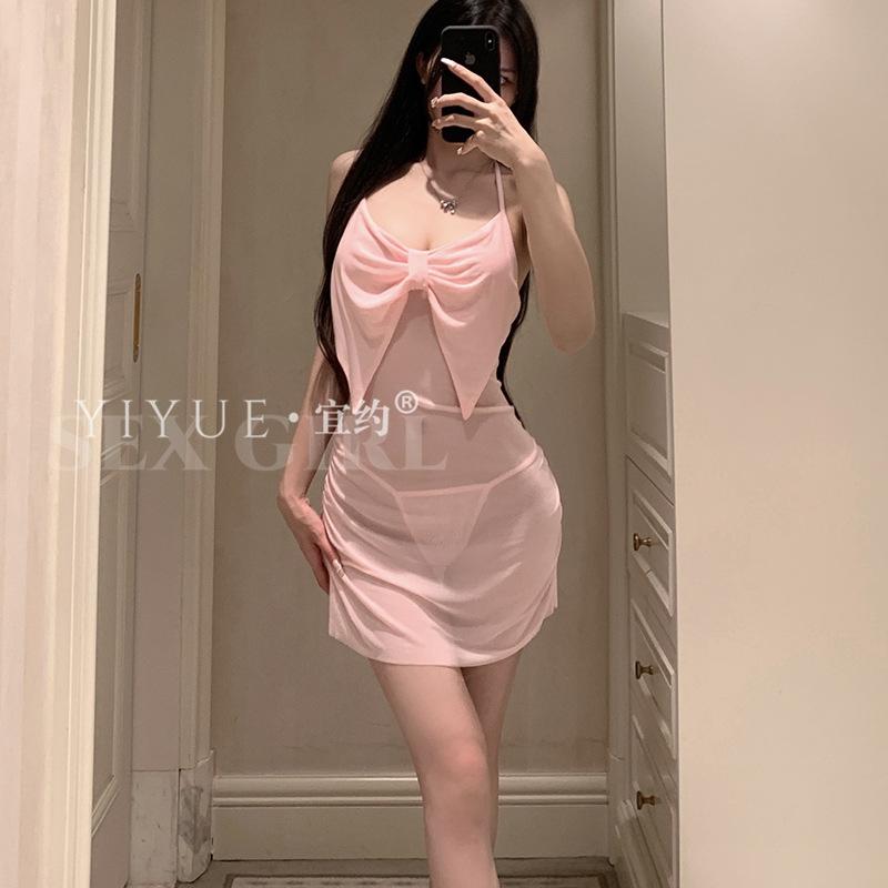 Erotic Underwear, sexy and spicy girl's hip wrap skirt, Women's mesh see-through seductive pajamas, no need to take off the bed uniform 1118