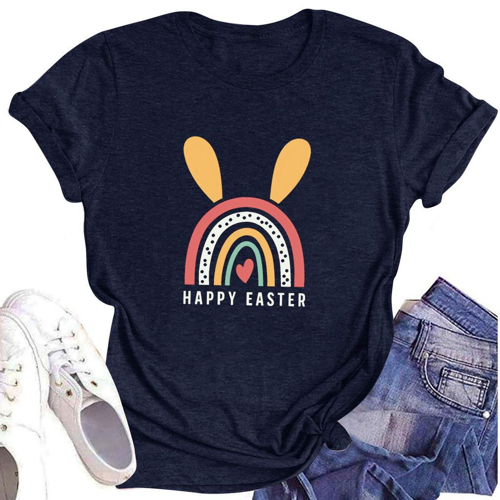 Женская повседневная футболка с коротким рукавом и круглым вырезом с пасхальным принтом