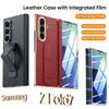 Применимо к складному мобильному телефону Samsung ZFold7, кожаный чехол со всех сторон, встроенный в пленку держатель с ремешком на запястье, противоударный чехол.