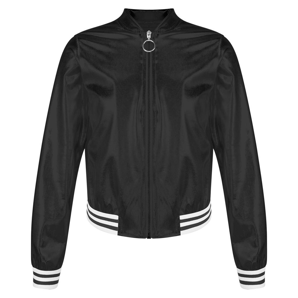 Детская куртка-бомбер металлик для мальчиков и девочек, верхняя одежда, топы для джазовых танцев в стиле хип-хоп, костюм