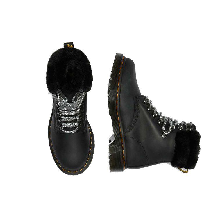 Dr. Martens Кожаные Короткие Сапоги с Желтой Отстрочкой Женские Сапоги Черные 26951001
