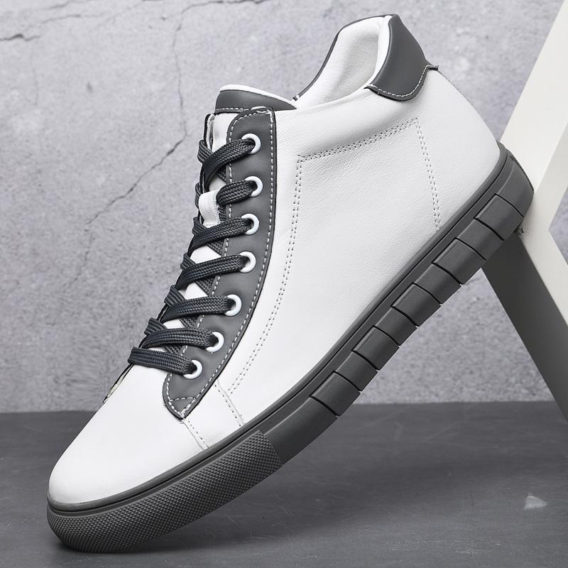 Кожаная обувь на высокой подошве в британском стиле, массажные стельки для мужской модной обуви с высоким верхом, зимние плюшевые мужские спортивные туфли