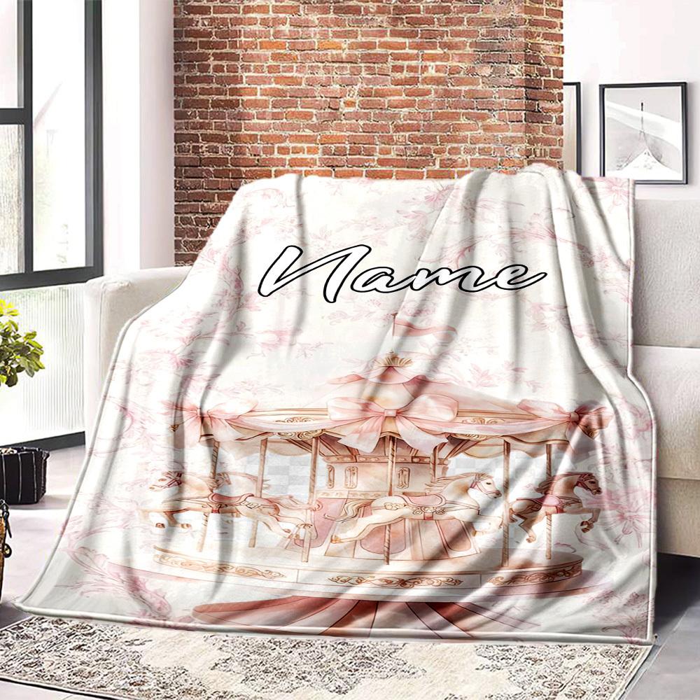 Carousel Home Customize Your Name Blankets Soft Cozy Lightweight Allseason Multipurpose Blanket For Picnics Sofas Offices Beds Living Rooms Suitable