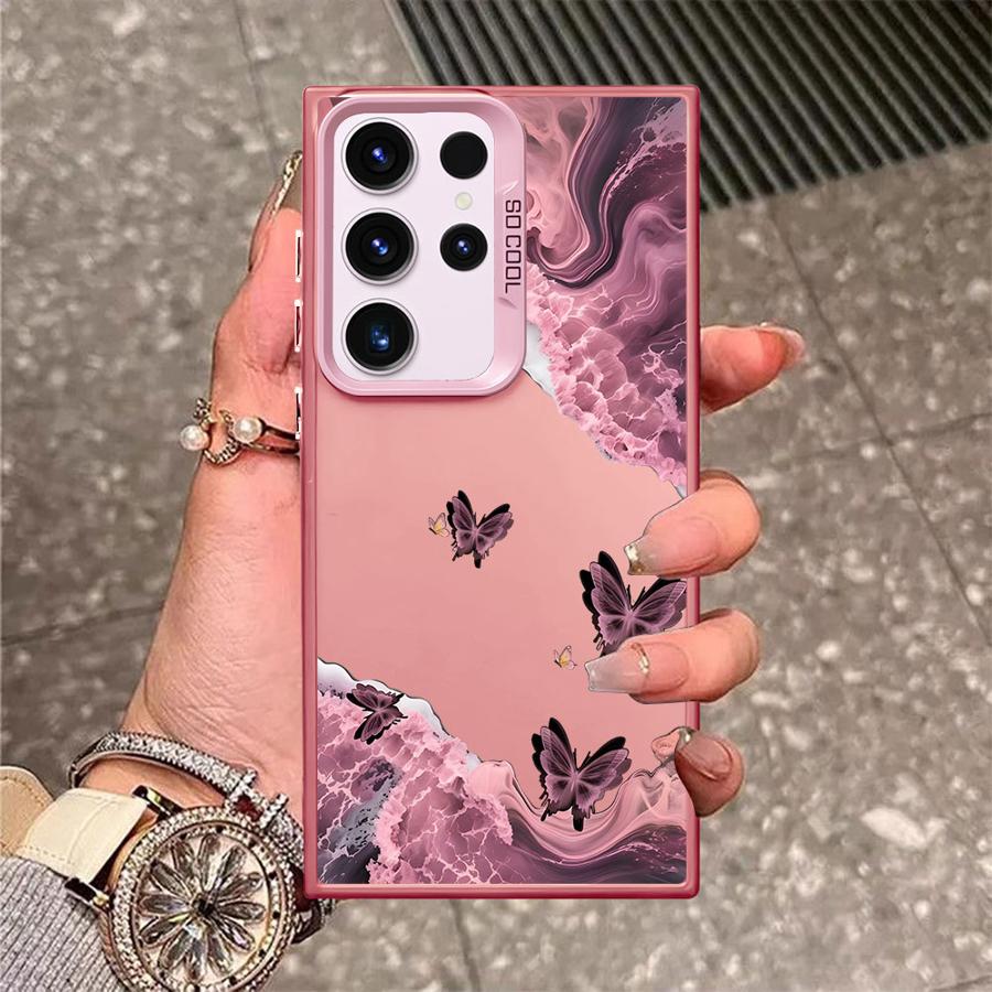 Creative Pink Sea Butterfly Phone Cover Case for Samsung Galaxy S26 S25 Note 20 Ultra S22 Ultra S25Edge S21 S23 S24 FE S20 FE