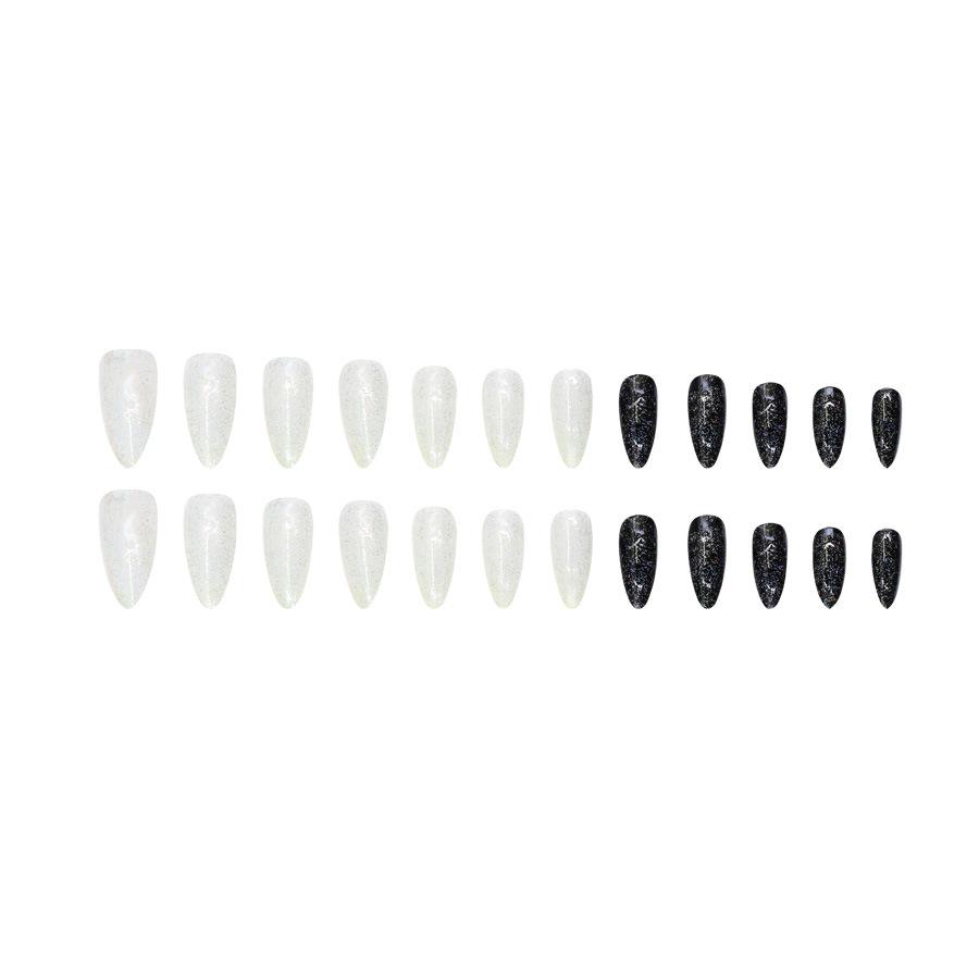24 штуки длинных миндалевидных ногтей с блестками, модный стиль, черно-белый прыгающий цвет, можно использовать повторно, 24 штуки