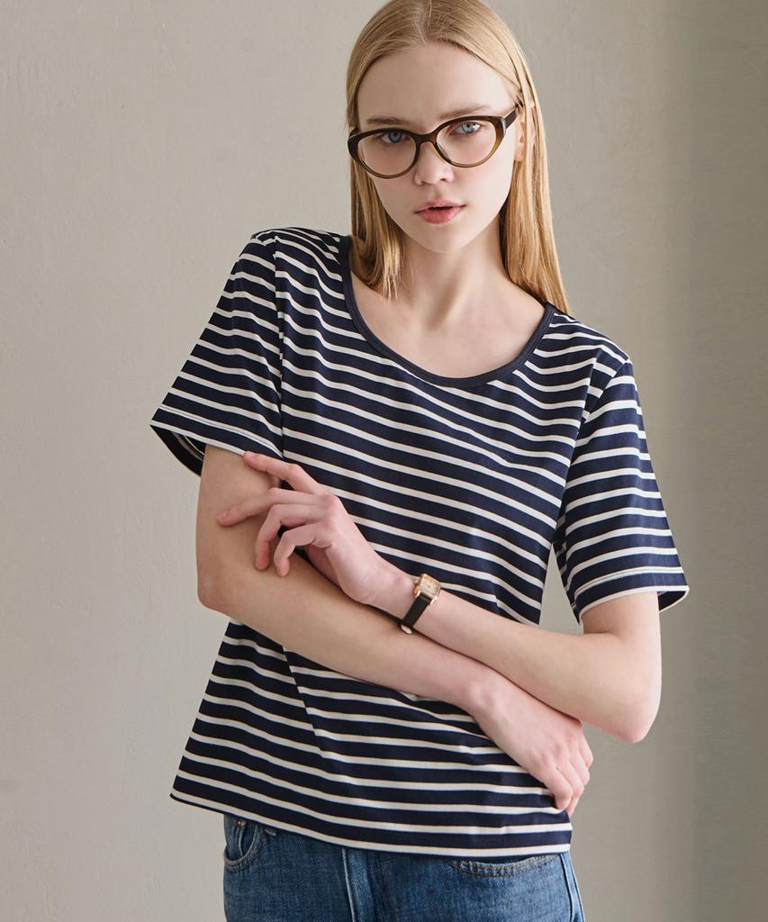 LUSIDA Basic Striped Short Sleeve T-Shirt - Navy