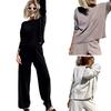2 шт./комплект женский топ брюки костюм круглый вырез длинный рукав трикотажные сплошной