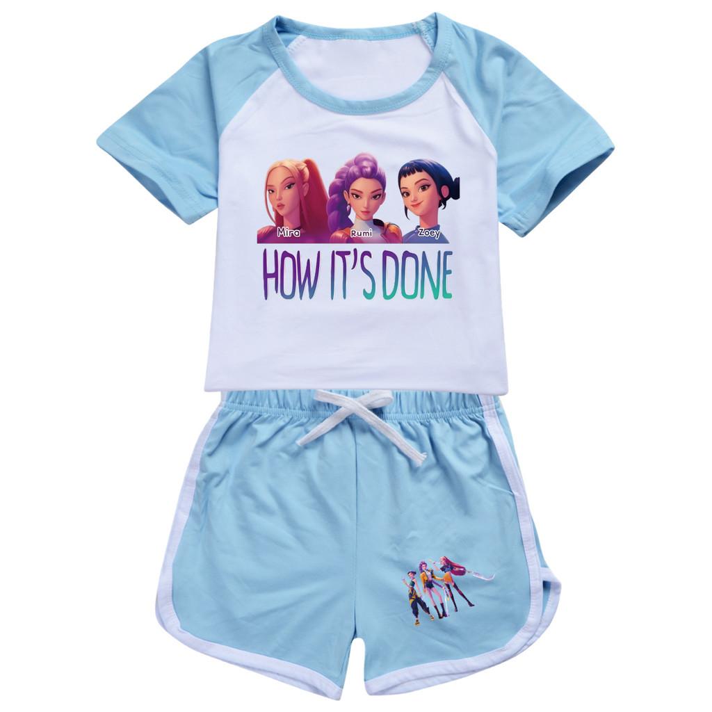 4907 Детский спортивный костюм для девочек в стиле поп-музыки: футболка, шорты и шорты с принтом Руми, Зои и Миры.