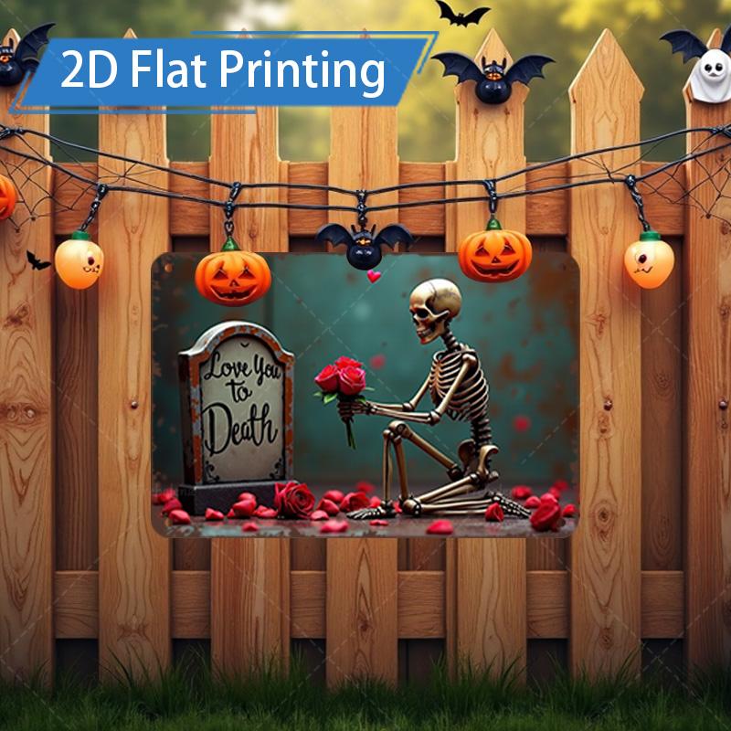 D FLAT pc Metal Sign Halloween Skeleton Love Scene Metal Wall Art