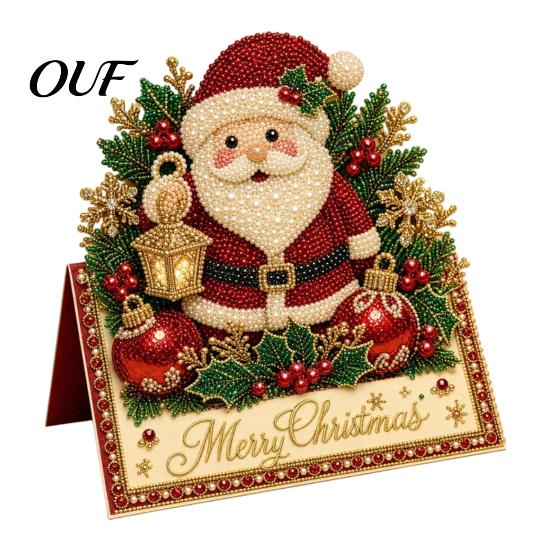 Santa Claus Snowman Elk Design DIY Faux Pearl Painting Christmas Greeting Card, 3D Handmade Card Interactive Paper Art Decoration Holiday Craft