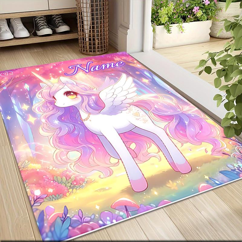 Custom Name Magical Unicorn Fantasy Carpet Rug Customizable Soft Washable Anti-Slip Home Living Room Sofa Mats Personalized Rug. 0909132