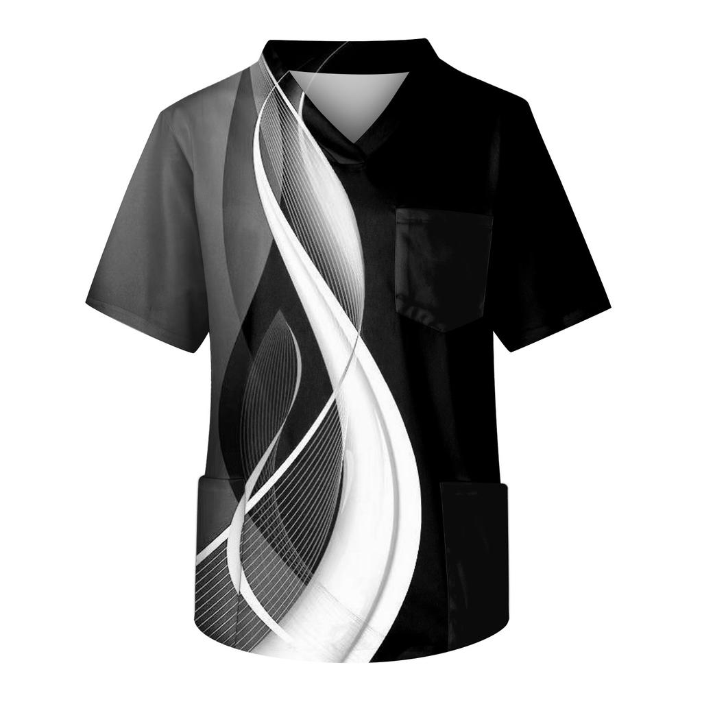 Men's Short Sleeve V Neck Print Chest Pocket Carer Top