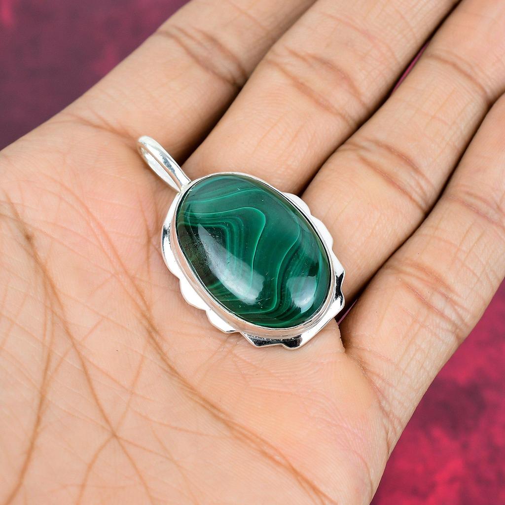 Подвеска из малахита, серебряная подвеска 925 пробы. Подарок для женщин, подвеска ручной работы, ювелирные изделия из драгоценных камней