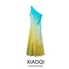 Fashion Style 2024 Summer New Arrival Women's Clothing Design Asymmetric Tie-Dye Satin Long Dress 8247490