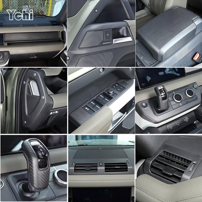 For Land Rover Defender 90 110 2020-2025 Matte Real Carbon Fiber Car Dashboard Console Gear Shift Panel Cover Trim Stickers