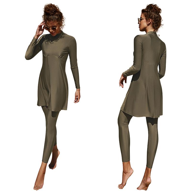 New S-XL Women Muslim Swimwear Slim Long Sleeve Islamic Swimsuit Summer Arab Beach Bikini Modest Full Cover Swimwear Swimming Burkini