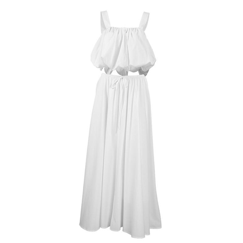 Womens 2026 White Cotton Linen Vest Skirt Set Casual Loose Two-Piece Dress