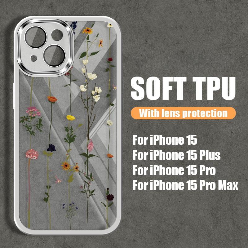 Силиконовый чехол для телефона с цветочным узором для iPhone 16 Pro 15 Pro Max 14 13 12 11, защитный противоударный прозрачный мягкий чехол из ТПУ