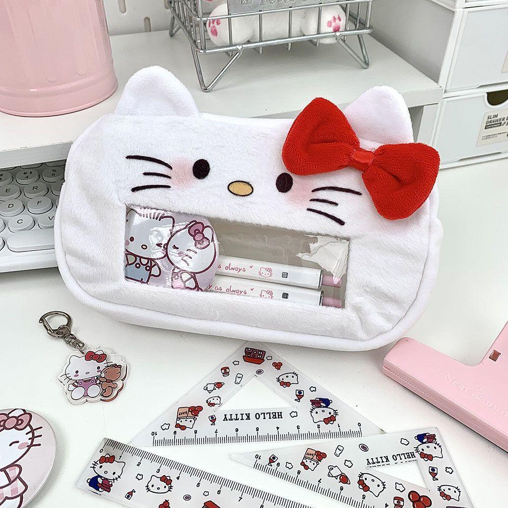 Hello Kitty Character Plush Pen Organizer With Large View Window For Students