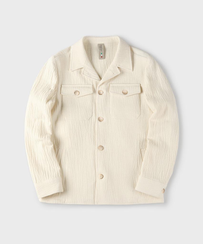 Panicale Ivory Wrinkle Herringbone Shirt Jacket