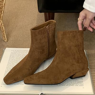 Осенне-зимние ботильоны с острым носком и молнией до щиколотки, женские дизайнерские винтажные ботинки на квадратном низком каблуке, современные боты