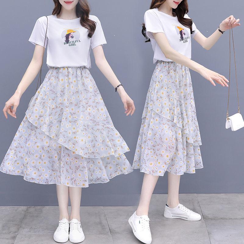 Женская шифоновая юбка Super Fairy French Style Small Fresh Daisy Floral Gentle Polka Ton юбка средней длины