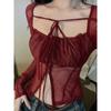 2024 Summer Sexy Club Party Blouses Women Mesh Shirts Off Shoulder Transparent Crop Tops Tees Femme Y2K Crop Tops Korea Fashion