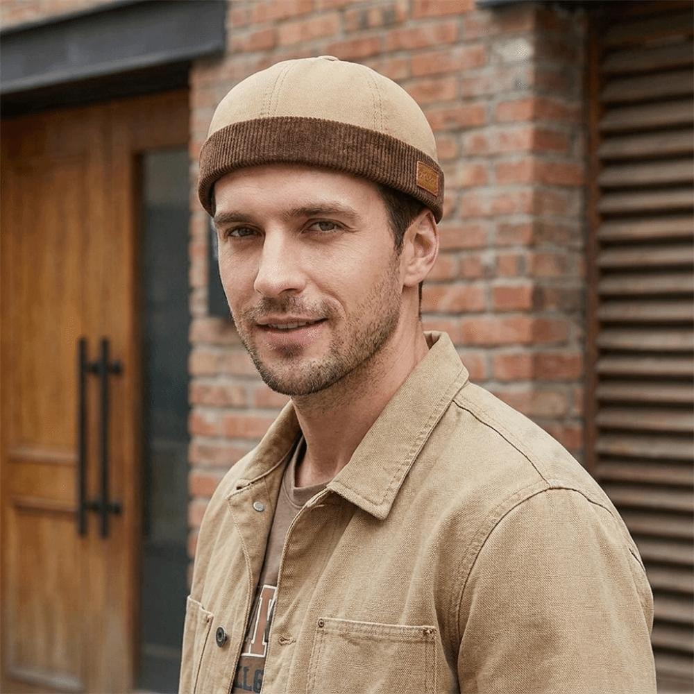 Corduroy Splicing Dome Melon Cap Brimless Bucket Cap Fashion Docker Hat Streetwear