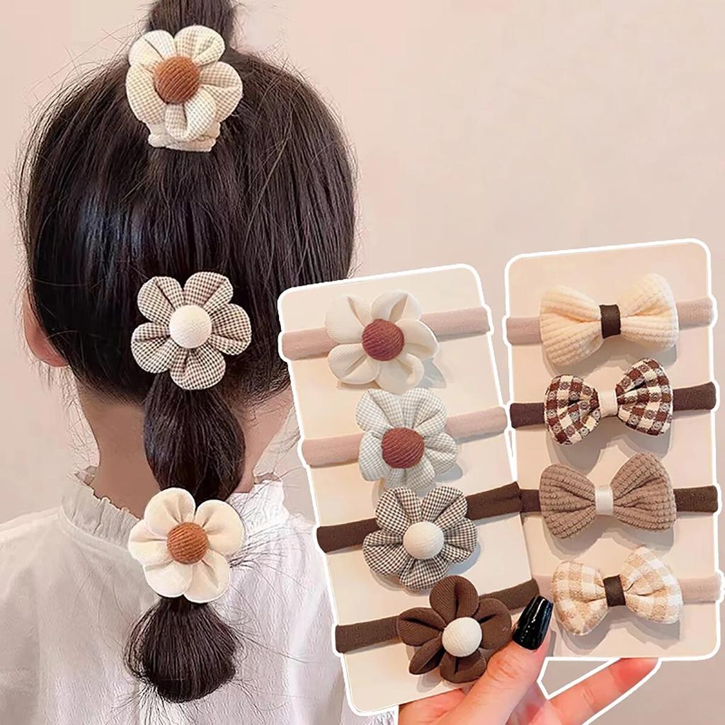 4Pcs Flower Girls Elastic Hair Bands Sweet Bow Hair Ties Children Ponytail Holder Rubber Band Headband Kids Hair Accessories