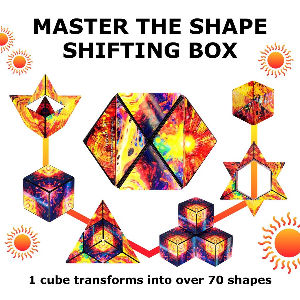 Запатентованный кубик-фигурка SHASHIBO Shape Shift Box с 36 редкоземельными магнитами, трансформирующийся в более чем 70 форм (Голограмма Солнечная)