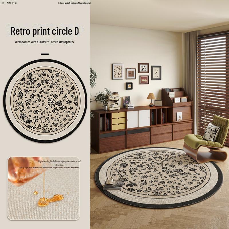 Толстый Водонепроницаемый Круглый Ковер во Французском Стиле для Спальни, Дивана, Кофейного Столика и Гардеробной