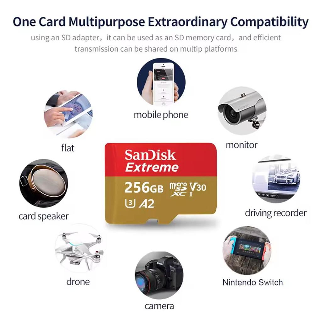 SanDisk Карта памяти Extreme Micro SD 128 ГБ 256 ГБ microSD TF карты памяти U3 4K V30 A2 Class 10 UHS-1 флэш-карта 32 ГБ 64 ГБ 512 ГБ для камеры телефона GoPro
