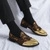 Men Dress Leather Shoes for Men Classic Gentleman Wedding Prom Shoes Luxury British Gold Blue National Pattern Oxfords Hombre