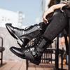 Man Ankle Boots Lace Up Platform Leather Shoes Motorcycle Retro Boots Britain Warm Male Platform Mid Calf Boots2024