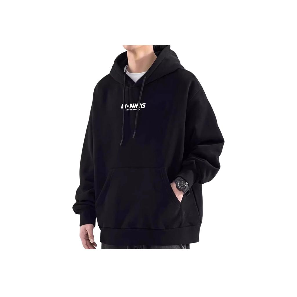 Li-Ning Comfortable Casual Loose Hooded Simple Breathable Sweatshirt Unisex Sweatshirt Black YWDU361-1