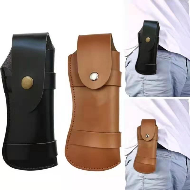 Коричневый складной нож в ножнах, инструмент, фонарик, петля для ремня, чехол, кожаный чехол, карман, охотничий лагерь, оборудование для переноски на открытом воздухе