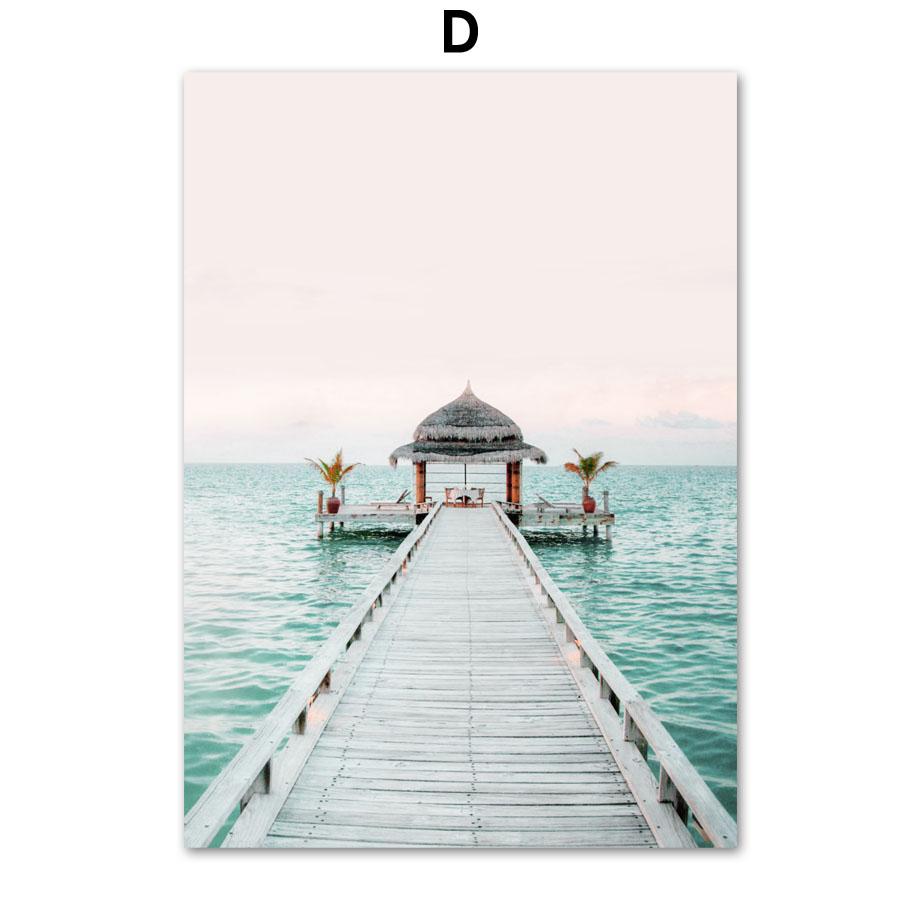 Винтажный автомобиль, велосипед, океан, пляж, пальма, доска для серфинга, настенная живопись на холсте, постеры и принты, настенные панно для декора гостиной