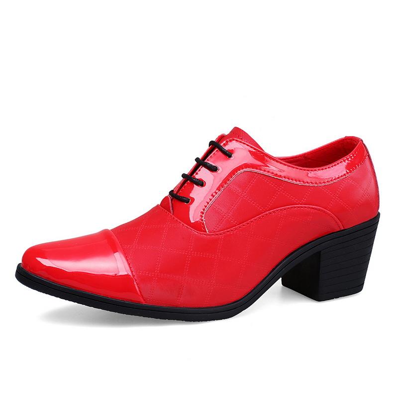 Men's high heels spring and autumn new men's thick heels leather shoes catwalk nightclub