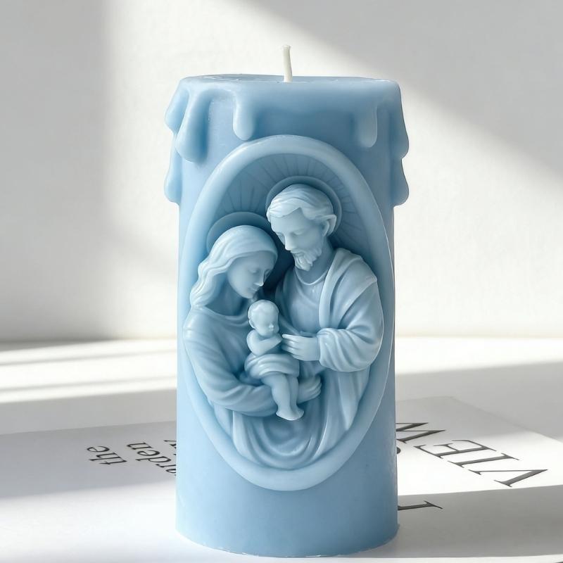 Nativity Embossed Cylinder Silicone Candle Mould Food Grade Silicone For Making Candle Soap Chocolate Holiday Decoration