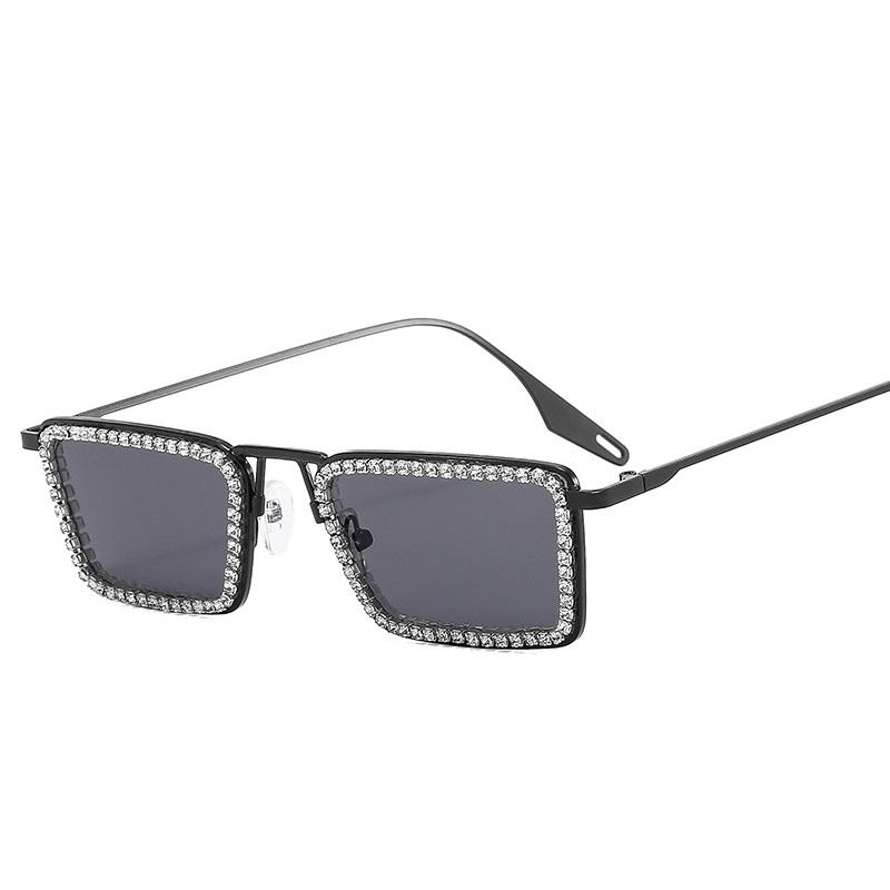 Diamond Small Rectangular Sunglasses Women Metal Frame Crystal Shades Clear Lens For Female Rhinestone Sun Glasses Premium Brand